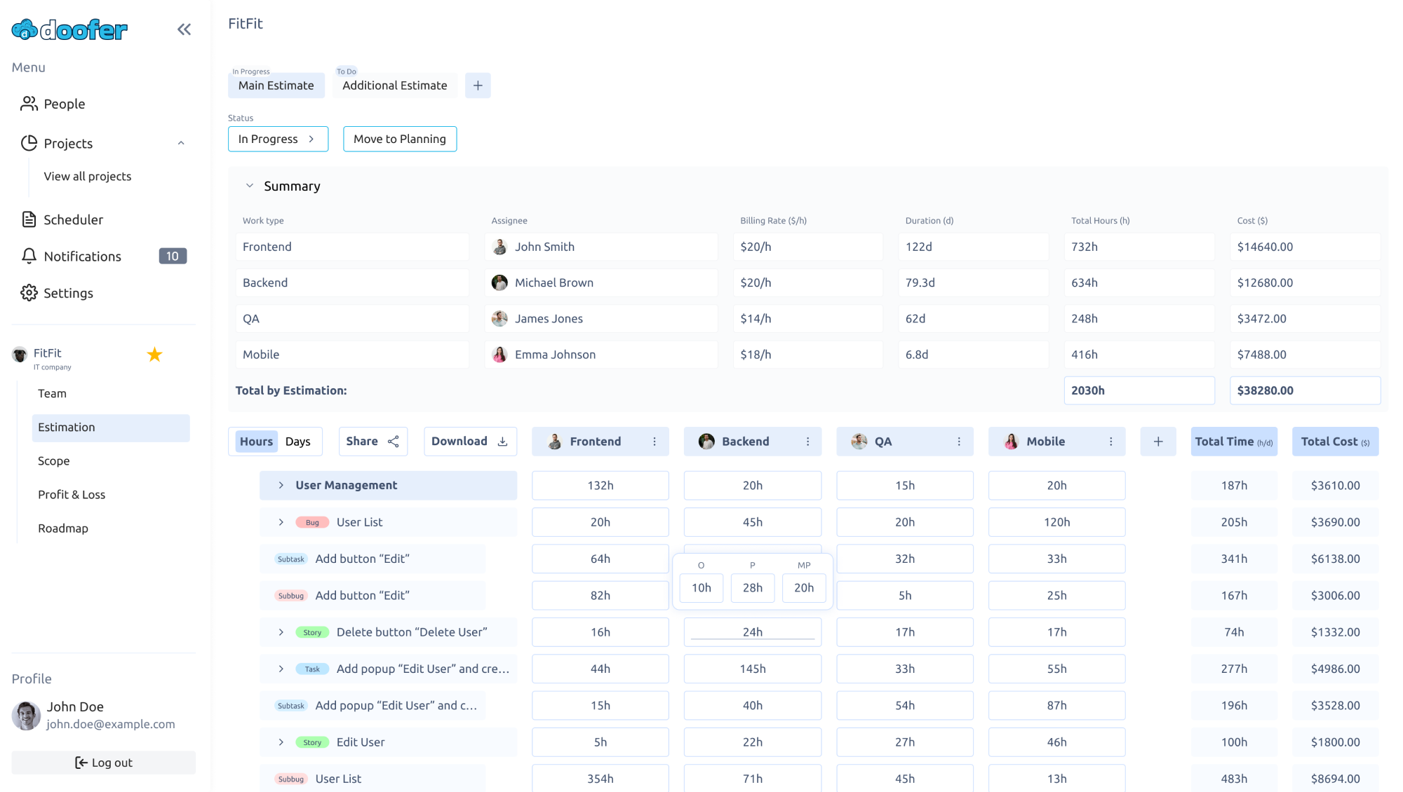 Project estimation with Doofer.io its so simple , fast and smooth