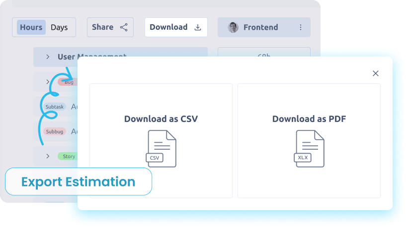 Export estimation reports via PDF or csv
