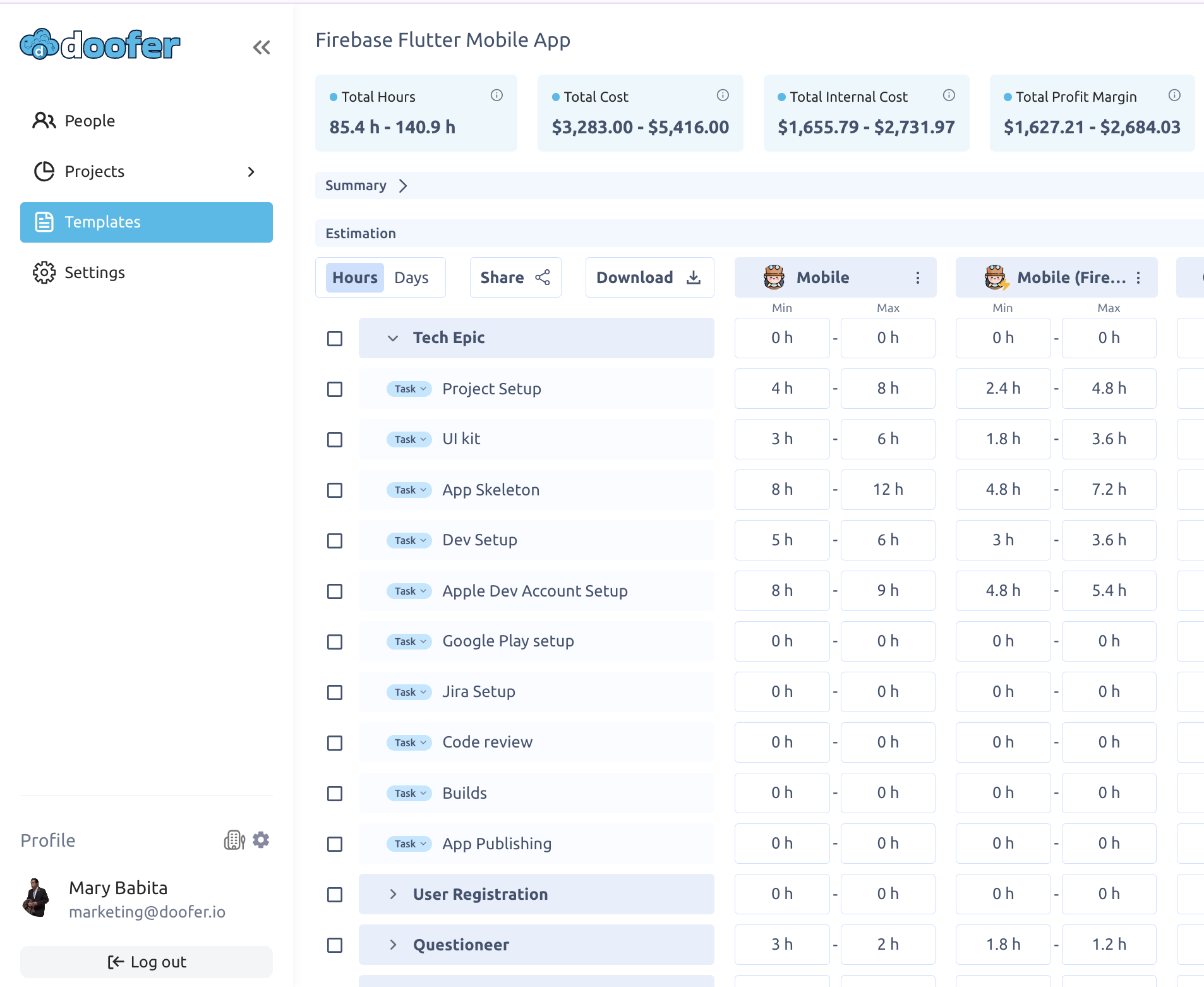 Doofer Estimation template help You to create & reuse Your estimates